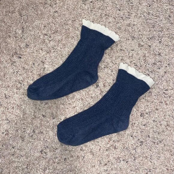 Navy Ruffle Trim Crew Socks - Picture 1 of 4